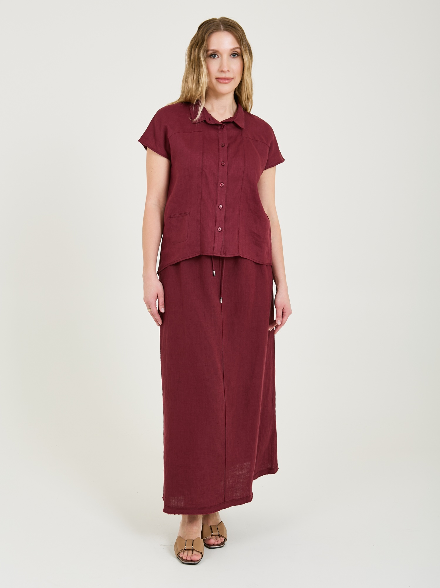 БЛУЗКА STERN из 100% льна с коротким рукавом и рубашечным воротником